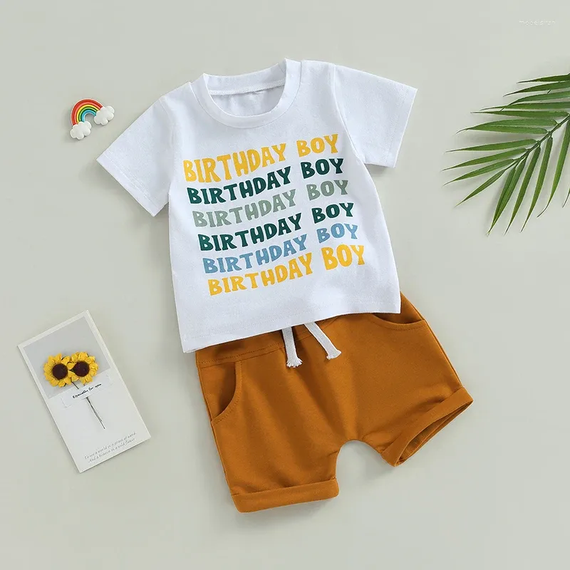 Kledingsets geboren Baby Boy -kleding 3 stcs 1e verjaardag Outfits Letter Print Bowtie Romper Shorts Summer First Outfit