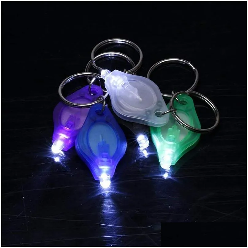 UV -lampor Mini KeyChain LED -ficklampor Promotion Gift Torch Lamp Key Ring Light White Purple Flash Traviolet Drop Delivery Lighting H Dhref