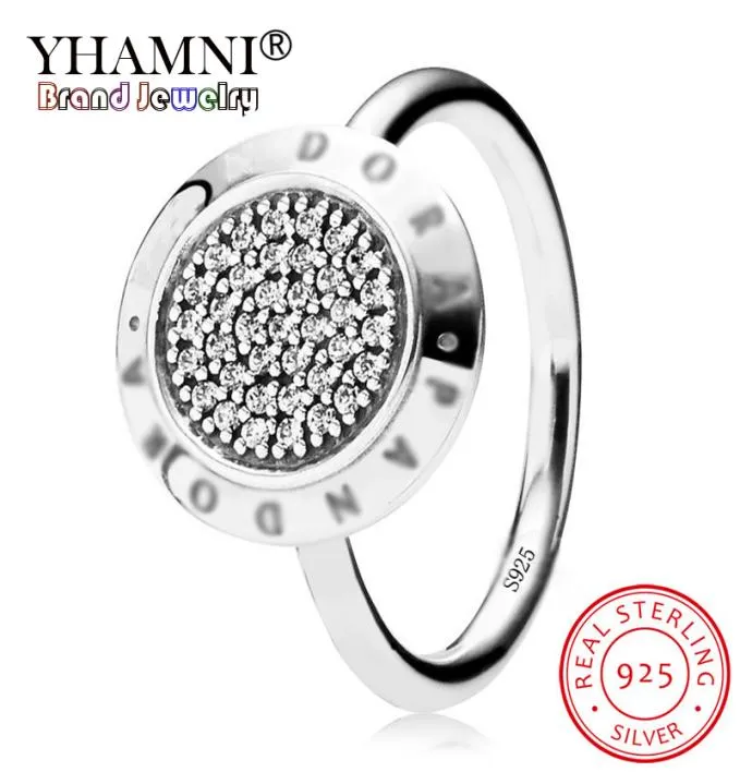 Yhamni Full Crystal CZ Diamond Ring for logo with logo fit fits original 925 Sterling Silver Jewelryギフトサイズ6-9 R024144031361