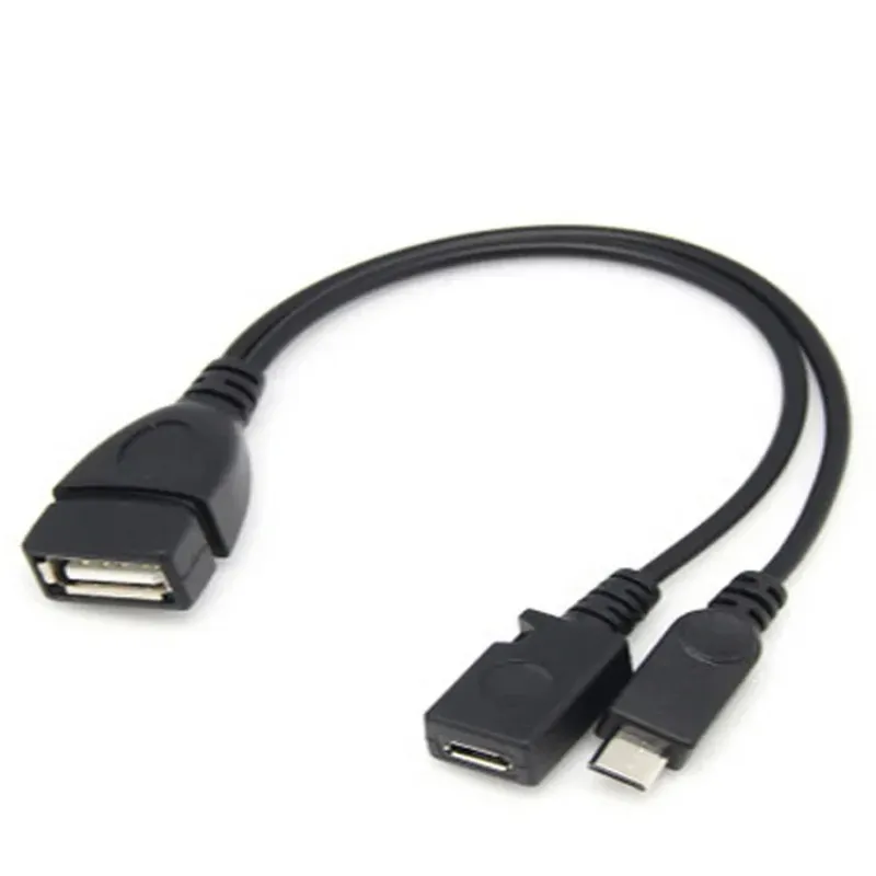 2024 2 In 1 OTG Micro USB Host Power Y Splitter USB Adapter To Micro 5 Pin Male Female Cable for OTG Micro USB Splitter