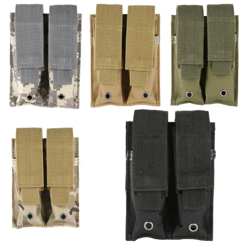 Packar Molle Bag Tactical Dual Double Pistol Mag Magazine Pouch 9mm 600D Nylon Close Holster för utomhusjakttillbehör