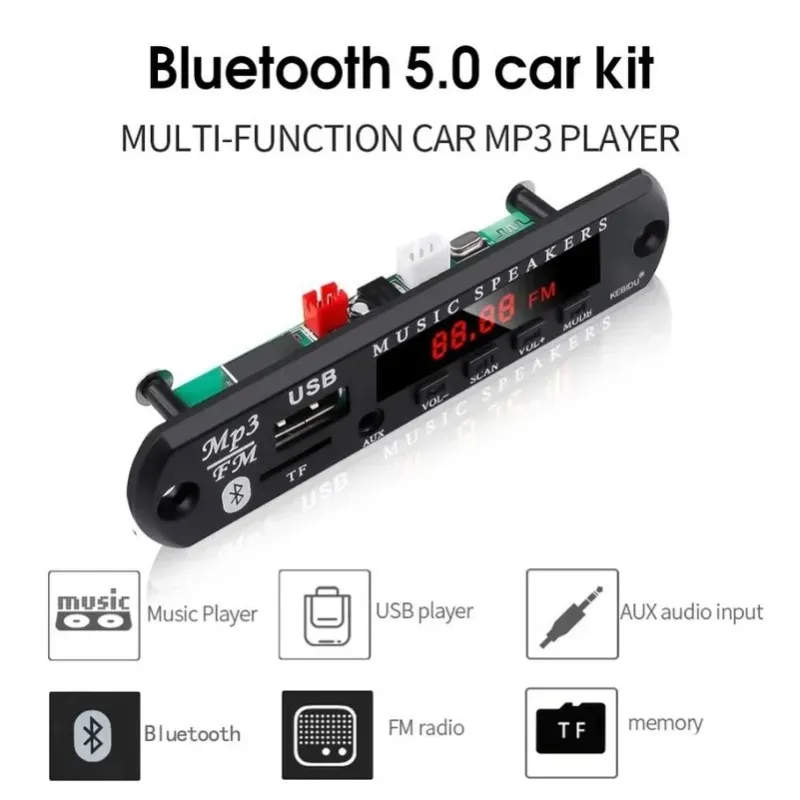 ハンドフリーワイヤレスBluetooth 5.0デコーダーボード5.0 DC 9V 12V MP3 WMAオーディオモジュールUSB TFラジオ