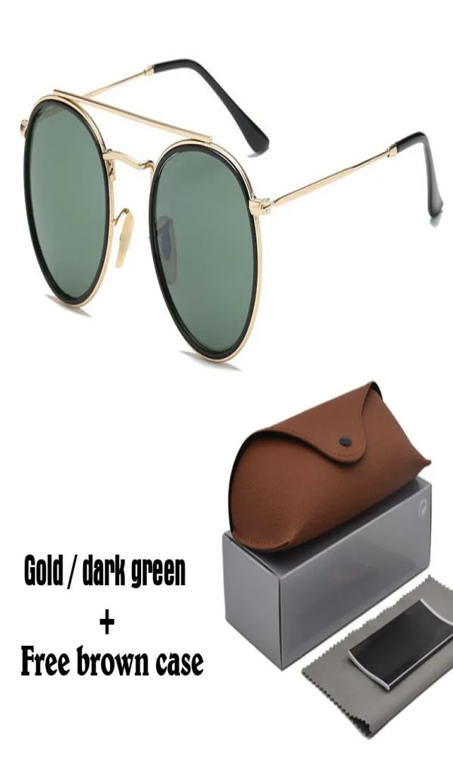 Lunettes de soleil rondes de haute qualité pour hommes Femmes Cadre en alliage miroir UV400 Double Bridge Retro Eyewear avec étuis bruns et 9619535