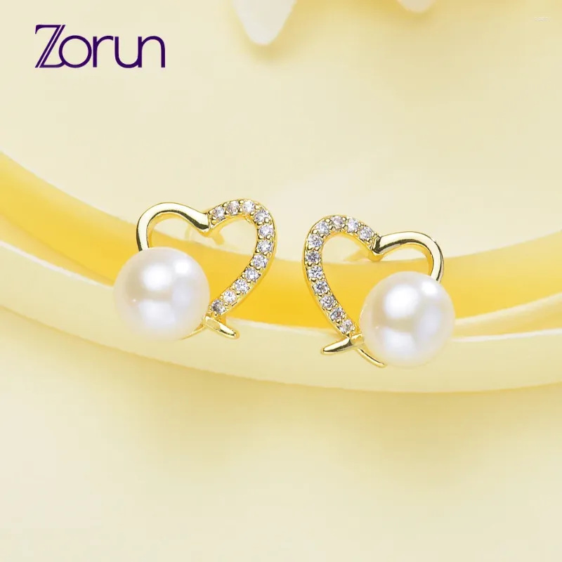 Stud Earrings Zorun Real Natural Freshwater White Pearl Earring Fine Fashion Jewelry 7-8MM 925 Sterling Silver For Women Design Good Sale