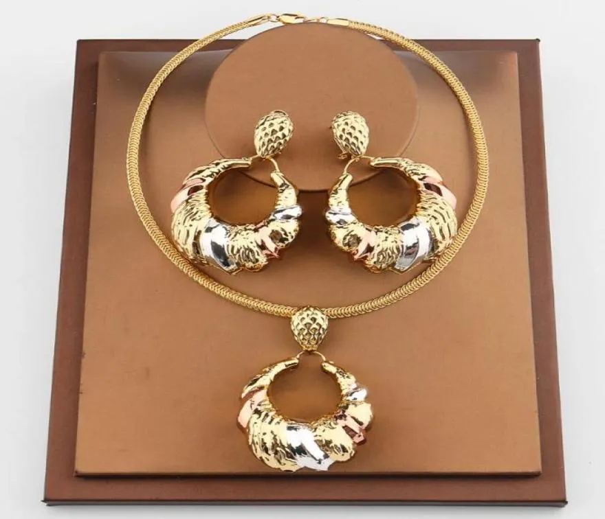 Ohrringe Halskette Gold Plated Schmuck Set für Frauen Dubai Choker Africa Fashion Italienisch Anhänger Brauthochzeitsfeier Geschenke8694107