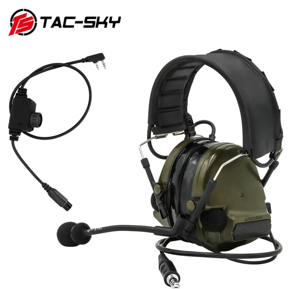 Tillbehör TACSKY COMTAC III Taktiska hörlurar utomhusjakt Airsoft Sports Noise Refiling Pickup Headset med Rac Kenwood Plug PTT
