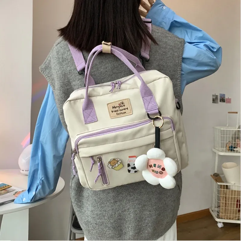 Sac à dos mini sac à dos pour femmes toile de style coréen petit sacs pour femmes fleur de fleur sac à dos féminin badge badge badge mochilas