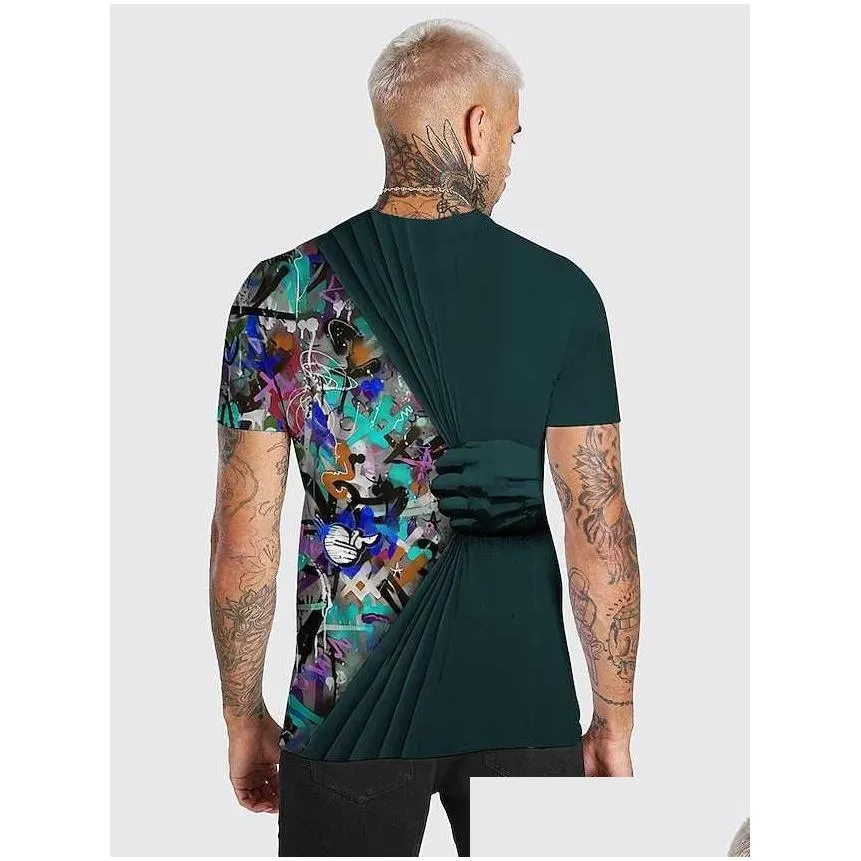 Mens camisetas t-shirt estampas de mão de mão de mão curta designer de manga curta verde azul cinza diário diariamente casual grande e alto verão engraçado t shi dhiel