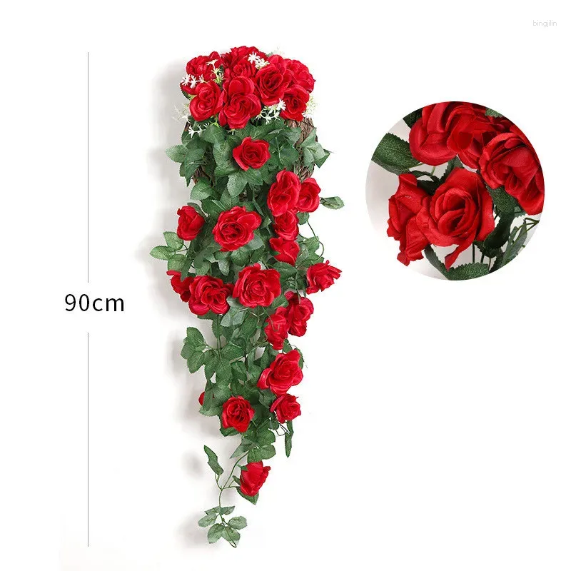 Flores decorativas 1pc Rattan artificial Plantas falsas Decoração de videira Rosas penduradas acessórios domésticos grinaldas de casamento presente