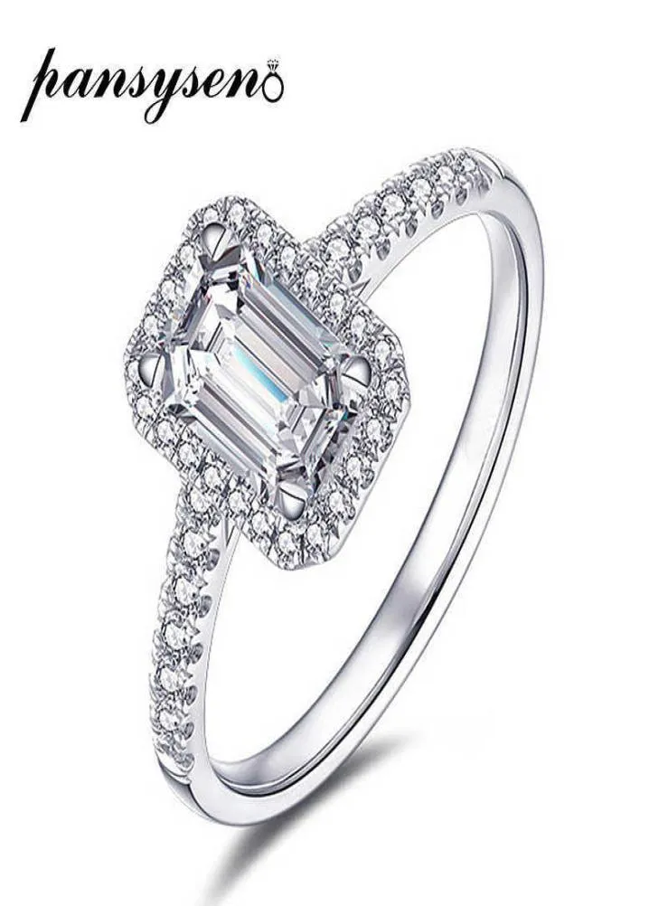 Pansysen Emerald Cut 925 Sterling Silver Symulowany Moissanite Pierścień Wedding zaręczynowy Pierścienie cyrkonowe dla kobiet w całej biżuterii Y069021950