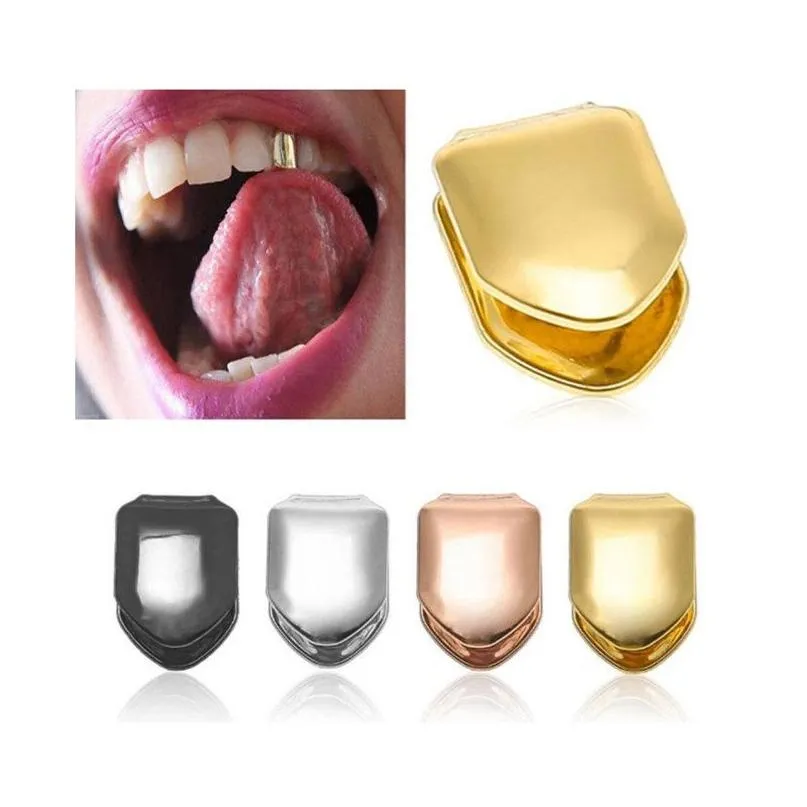 Grillz Dental Grills Gold Color Hip Hop Single Tooth Cap Top Bottom Grill For Halloween smycken gåvor bling anpassade tänder strass de otbmf