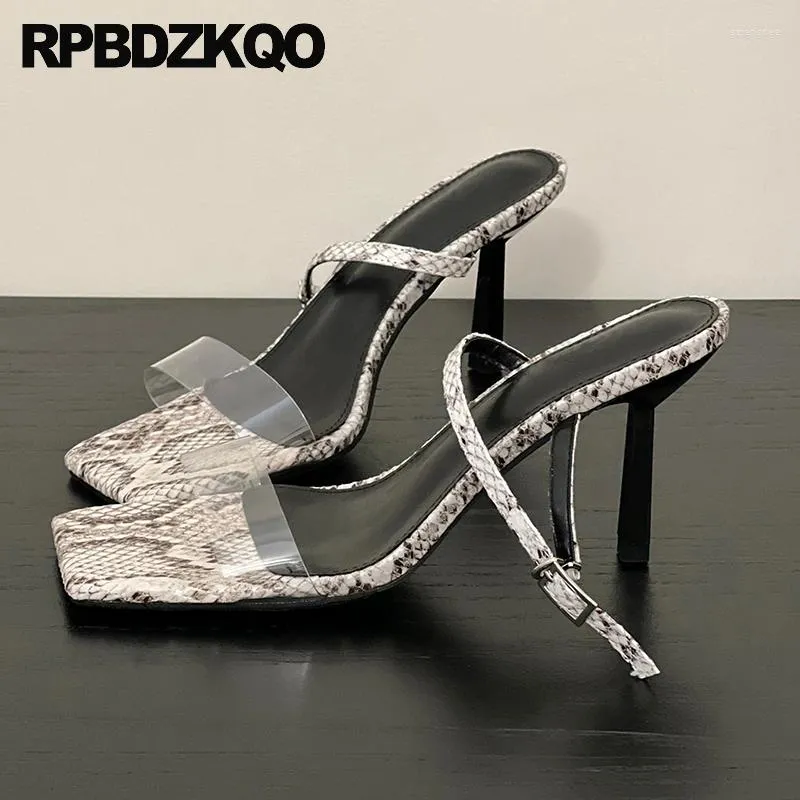 Slippers Snakeskin Metallic Belts Snake Skin Slides Transparent Open Toe Women Pumps Clear Sandals High Heels Thin Pvc Shoes