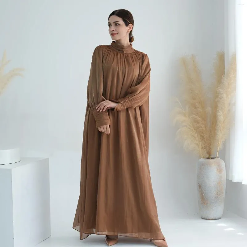 Ubranie etniczne Ramadna Abaya podszewki shinny belted muzułmańska luźna długa sukienka elegancka impreza szata islamska Dubaj Turcja Skromna równina kaftan