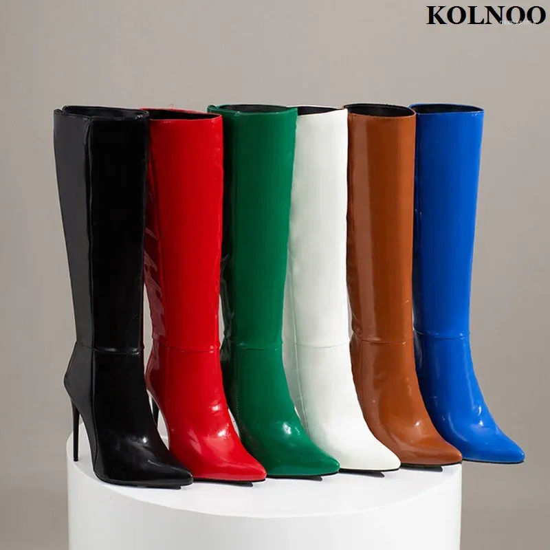 Buty Kolnoo ręcznie robione kobiety wysokie obcasy punktowe 6-kolory Xmas Sexy Prom Mid-Calf Evening Fashion Buty