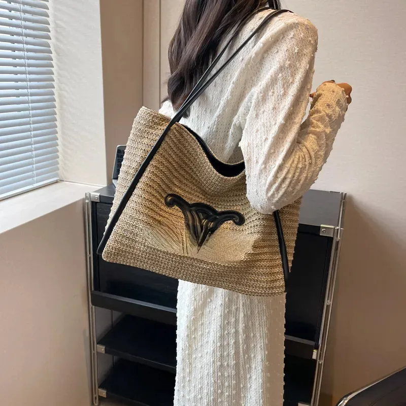 All-match Woven Bag Women New Vintage Single Shoulder Tote Bag Fashion All-in-one Large Capacity Underarm Straw Bags