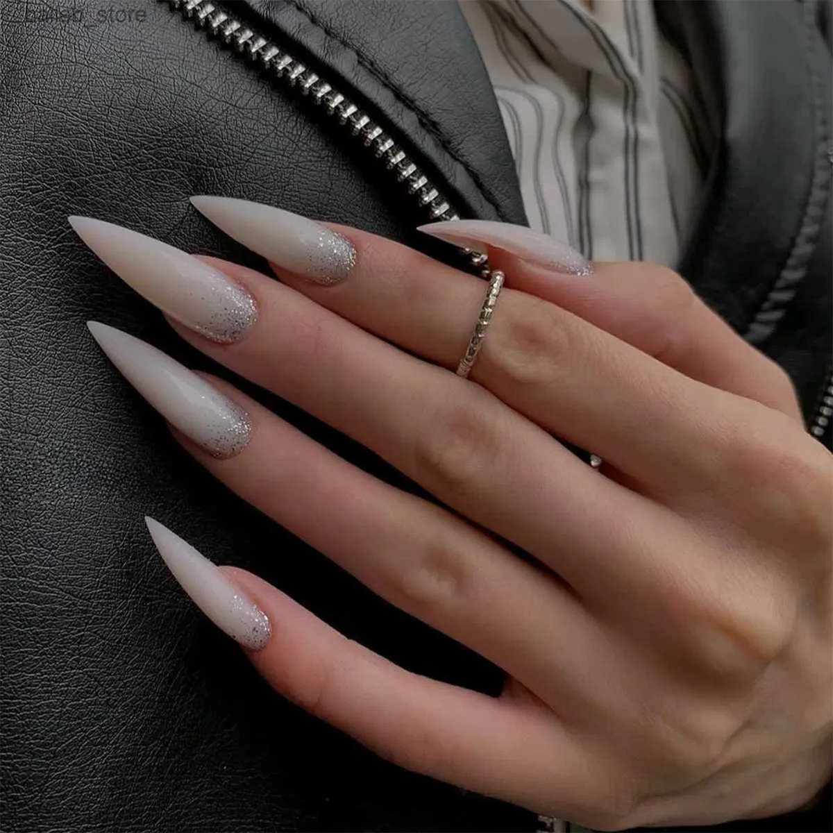 Falso unhas longas estiletto balé dicas de unhas falsas com desenhos de gradiente de glitter unhas falsas vestíveis com cola pressiona de amêndoa nas unhas de acrílico y240419