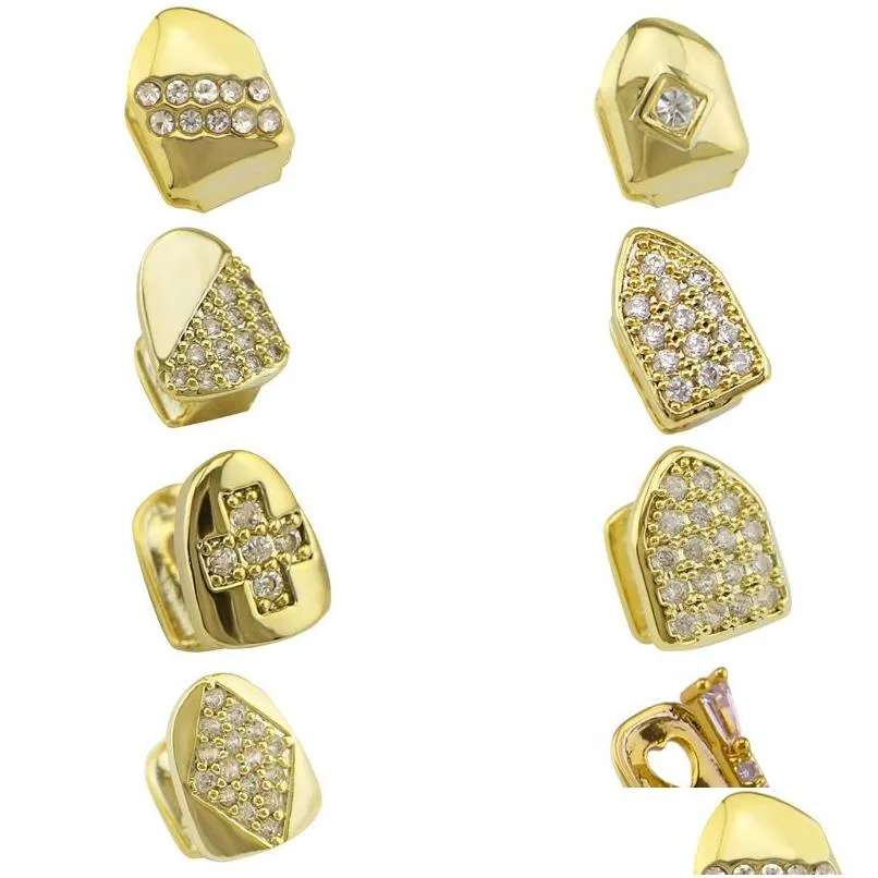 Grillz Dental Grills Gold Sier Iced Out Cz Bling FL Diamant Stone Tanden Tand Cap Hip Hop Mondbeugels voor mannen Druppel levering Jood Otjfr