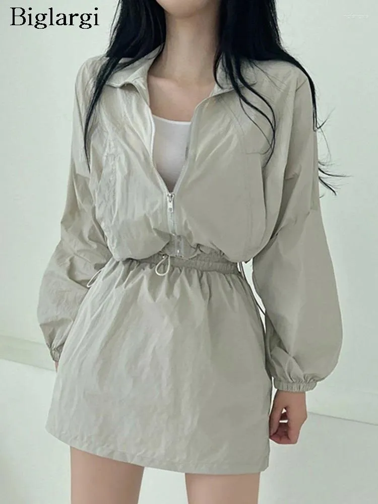 Robes de travail printemps 2 ensembles deux pièces femmes à manches longues pour la mode décontractée manteaux couchés élastiques hautes taies A-line jupe femme coréenne
