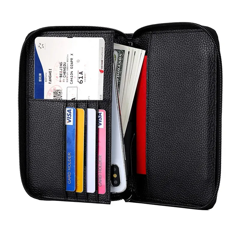 Holders RFID Véritable portefeuille de voyage en cuir pour hommes Femmes Passeport Case d'organisateur Document Carte Carte Bagure d'embrayage de portefeuille