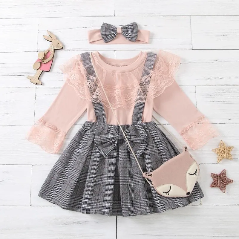 Kläder sätter 2-6 år Spring Autumn Girls Lace Up Bow Strappy Pants Little Princess Baby Suit Birthday Present