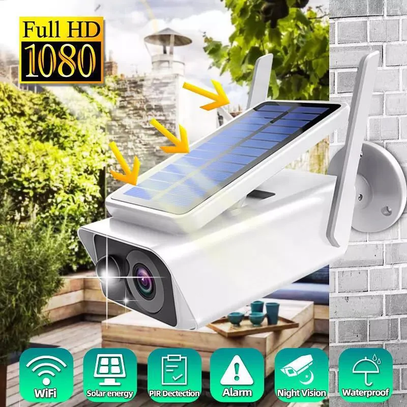 Wireless IP Camera with Solar Wall Lights Panel WiFi Outdoor Waterproof Camera Rechargeable Power 1080P Night Vision PIR Cloud Security Cam