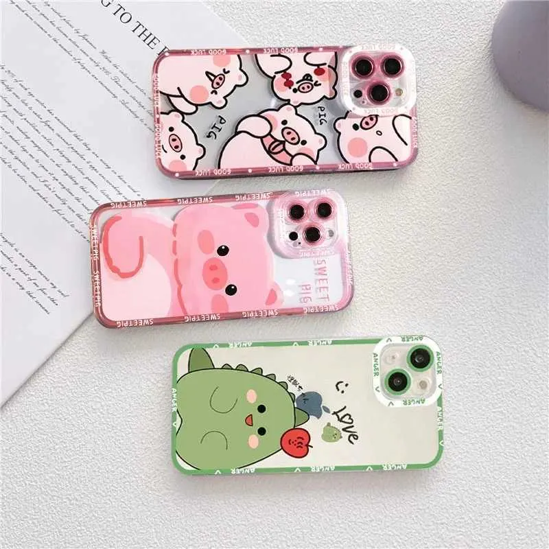 Cell Phone Cases For IPhone 14 15 Pro Max Case Cartoon Dinosaur Pink Pig Phone Case for IPhone 11 12 13 Pro Max X XS XR 7 8 Plus SE Cover J240418