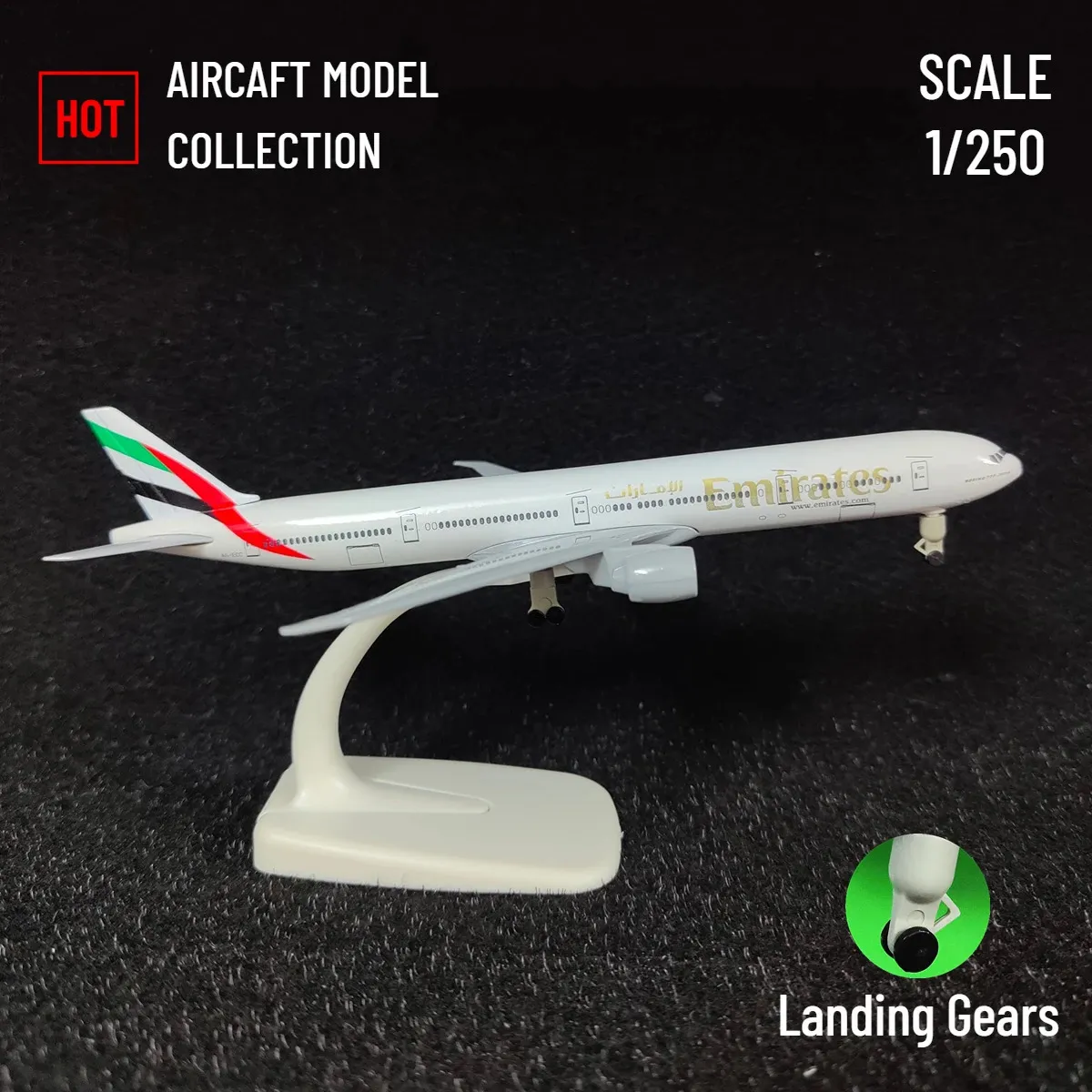 Escala 1 250 Aeronave Modelo de metal Diecast Fly Emirates B777 Réplica Office Aviation Office Miniature Art Kid Fidget Boy Toy 240408