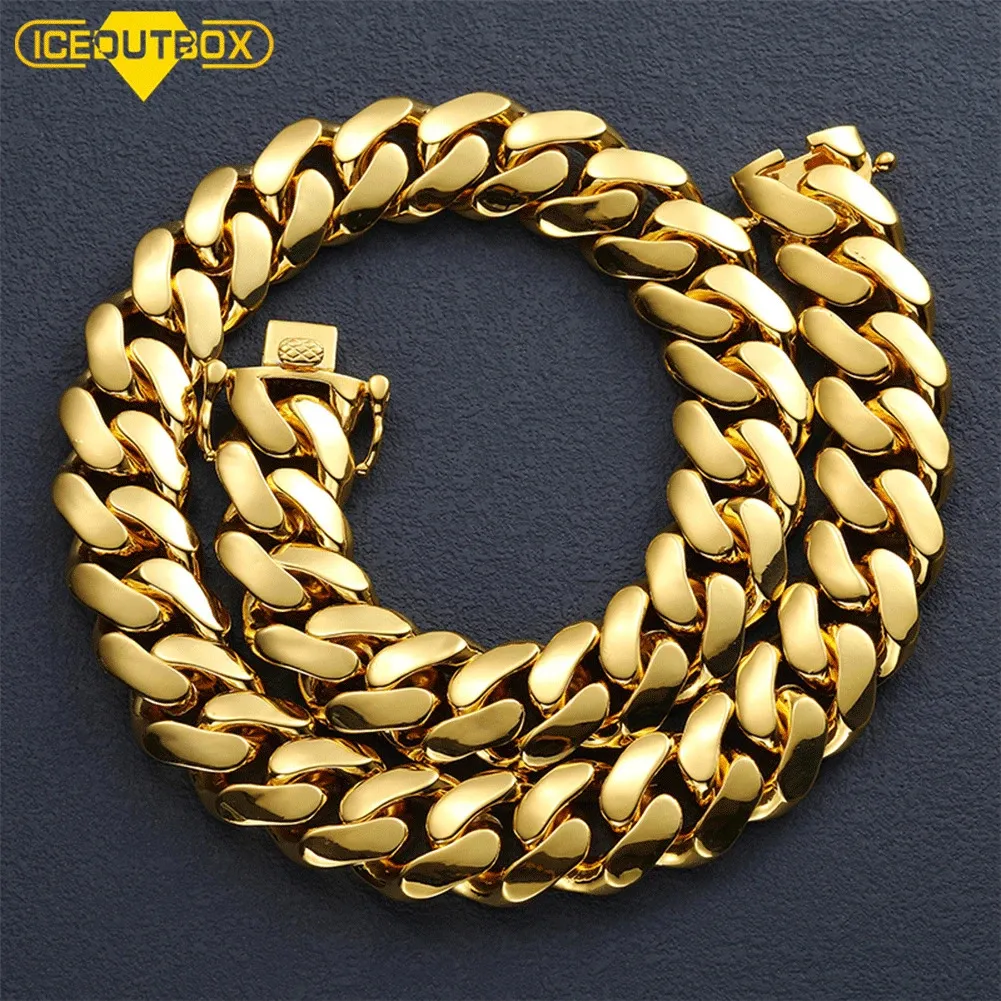 Hip Hop Jewelry 20mm Heavy Luxury 18K Real Gold Plated Custom Solid Cuban Miami Cuban Link Chain Necklace For Men Wholesale 240418