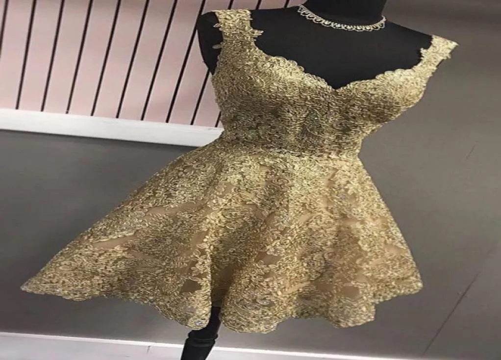 Gold V Neck Homecoming Short Prom Dresses Cheap V Neck With Straps Lace Bodice A Line Princess New 2022 Graduation Party Formal DR7065775