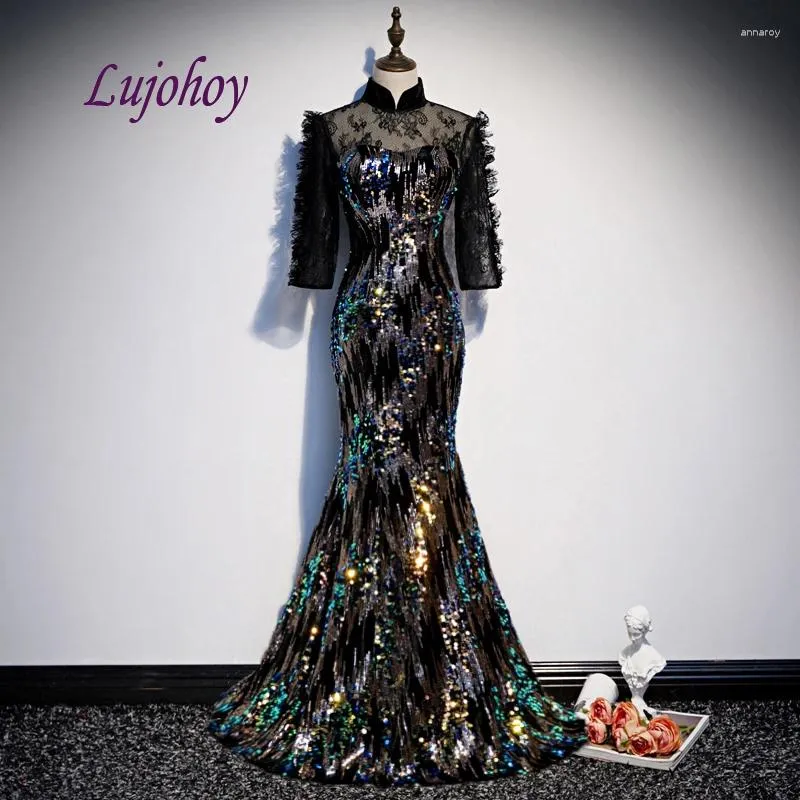 Party Dresses Luxury Black Long Mermaid Evening Women Crytal Ladies Sexy Prom Formal Gowns