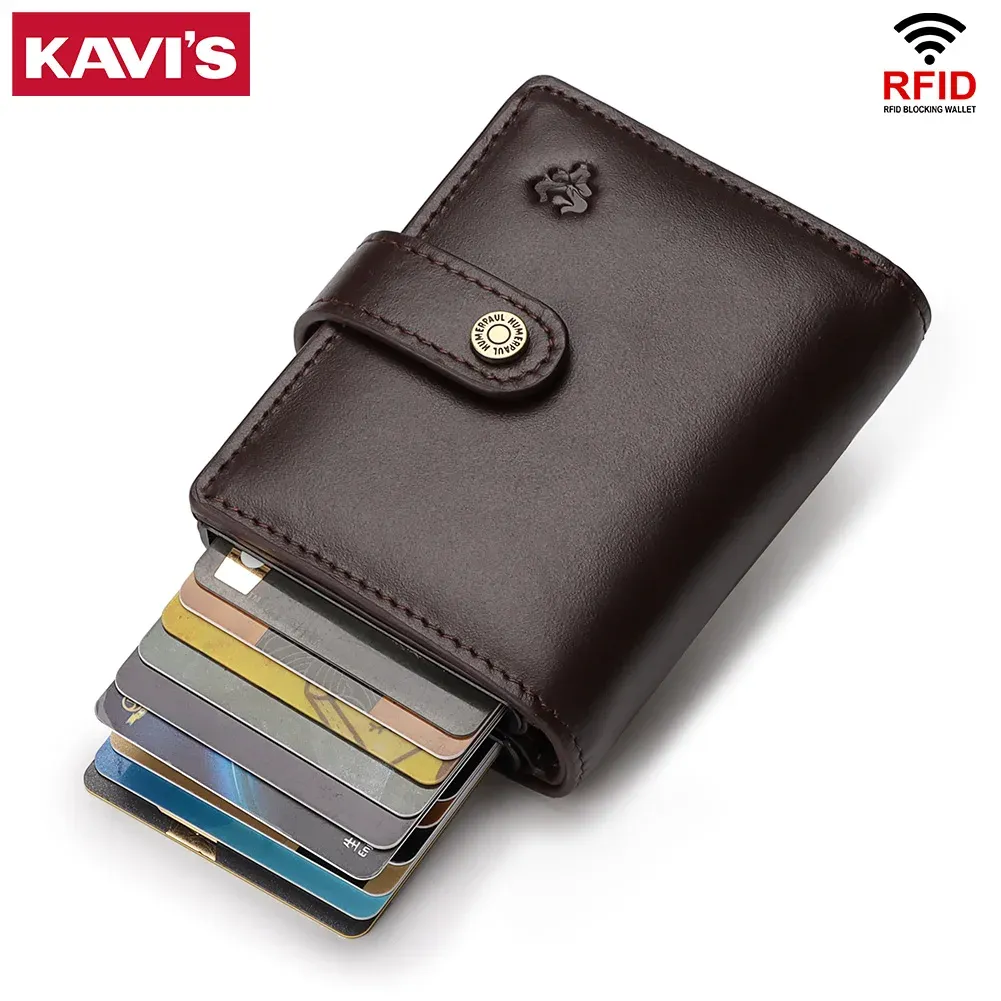 Brieftaschen Kavis Qualität echtes Leder Rfid Brieftasche Verrückte Pferd Wallets Portomonee Hasp