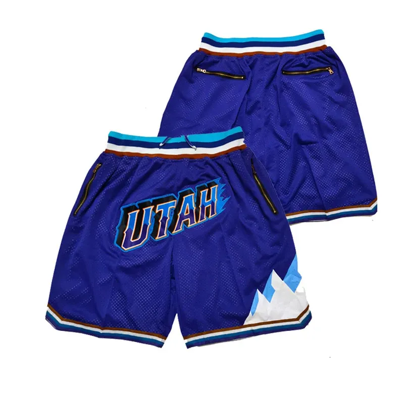 Basketball Shorts UTAH Four Pocket Zipper Sewing Embroidery HighQuality Outdoor Sport Beach Pants Purple Elastic 240416