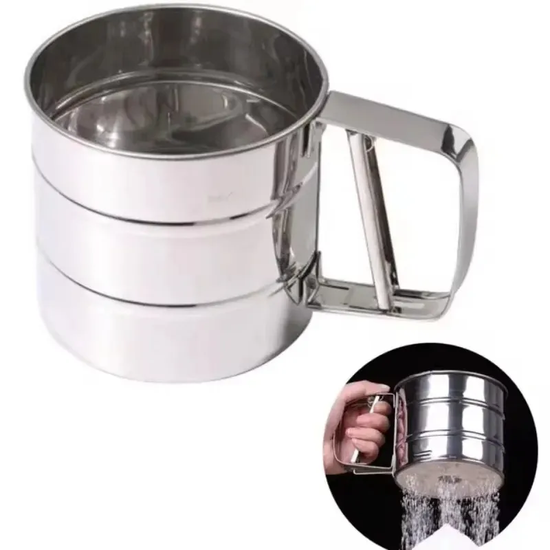 new 2024 Stainless Steel Flour Sieve Cup Powder Sieve Mesh Kitchen Gadget for Cakes Hand-Screened Sugar Mesh Baking Sieve Strainer- for -
