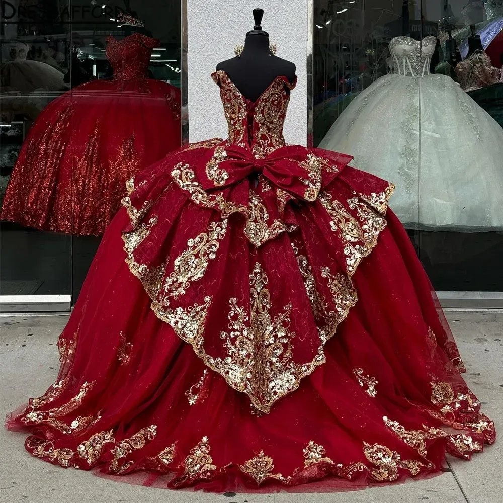 جديد 2024 Vestidos de 15 Anos Red Quinceanera فساتين الدانتيل زين من البلورات بذرة الأميرة Sweet 16 فساتين حفلة موسيقية من الدانتيل