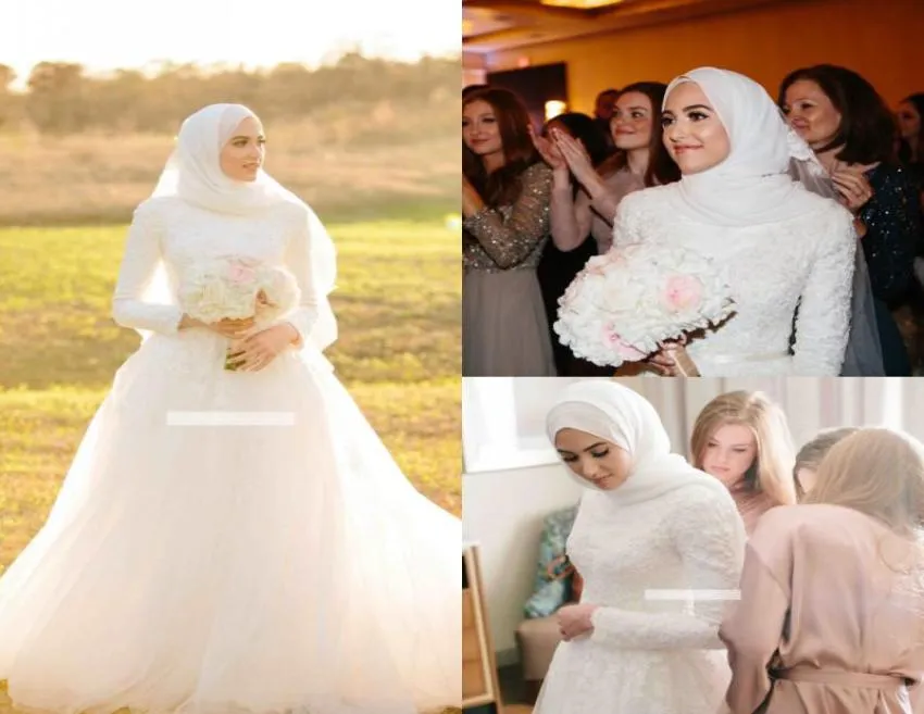 New Arrival Arabic Muslim Wedding Dress ALine High Neck Tulle Long Sleeves Country Garden Bride Bridal Gown Custom Made Plus Size1966860