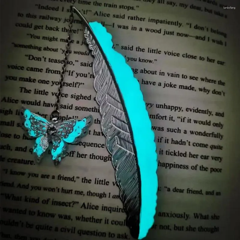 Metal Bookmark Luminous Feather With Butterfly Pendant Elegant Book Marker For Home School