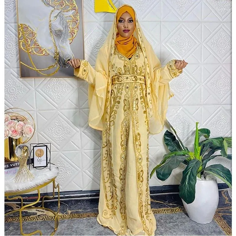 Vêtements ethniques citations marocaines jaunes pour dubaï caftans farasha abaya mariage élégant robe longue caftan