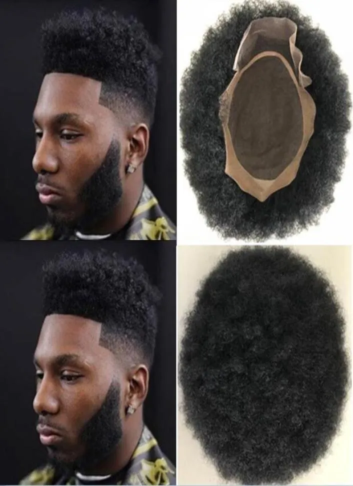 Män hår peruk hårstycken afro hår toupee spets front med mono npu toupee jet svart inkain jungfru mänskligt hår ersättare för svart 4271001