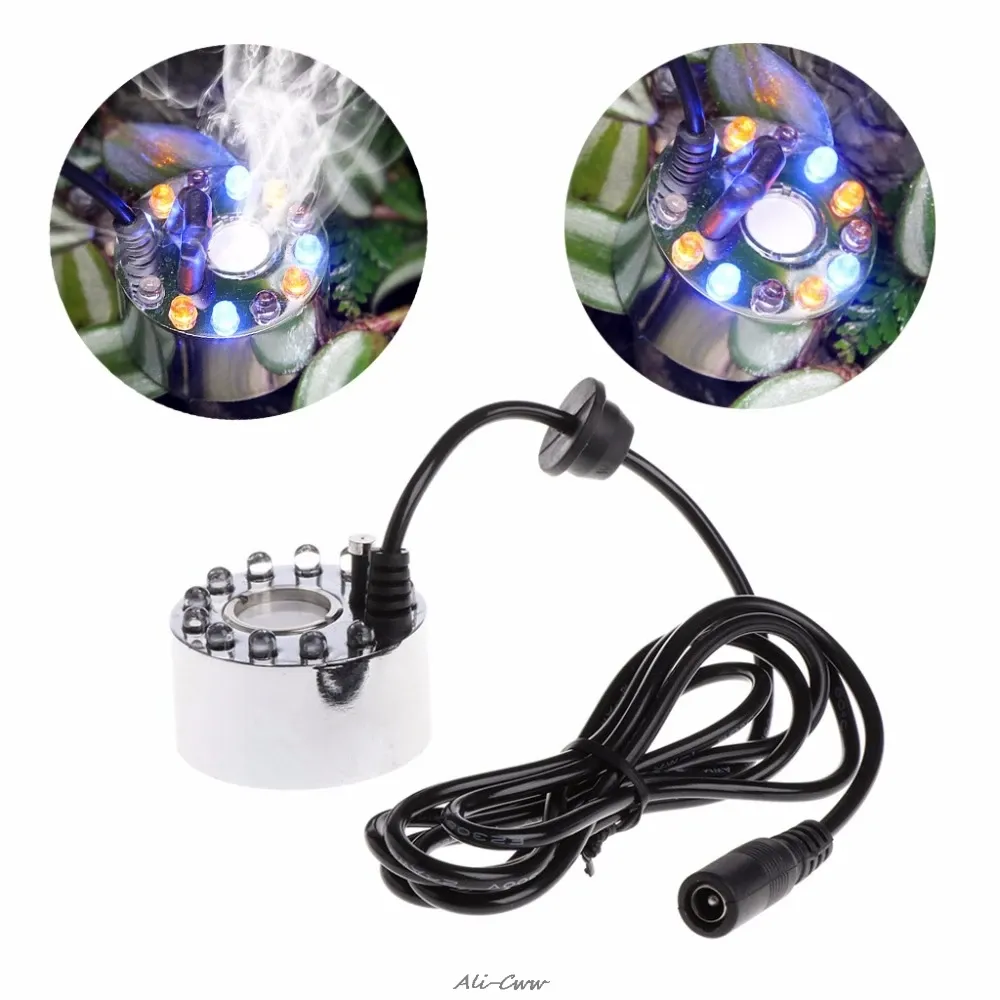 Akwaria 12 LED Kolorowa lekka ultradźwiękowa mgła Mgły Fogger Water Fountain Pond Decd Decor Aquarium Akwarium Zapasy akwarium akwarium