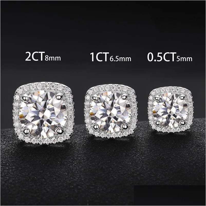 Stud 0.5Ct 1Ct 2Ct Diamond Earrings 925 Sterling Sier Bling Moissanite Studs Jewelry For Men Women Nice Gift Drop Delivery Oti9L