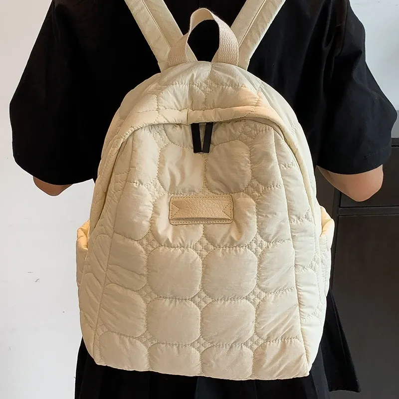 Backpacks 2024 Winter Thick Lovers' Backpack Quality Cotton Fashion Portable Students' School Rucksack Medium Beige Unisex Travel Knapsack