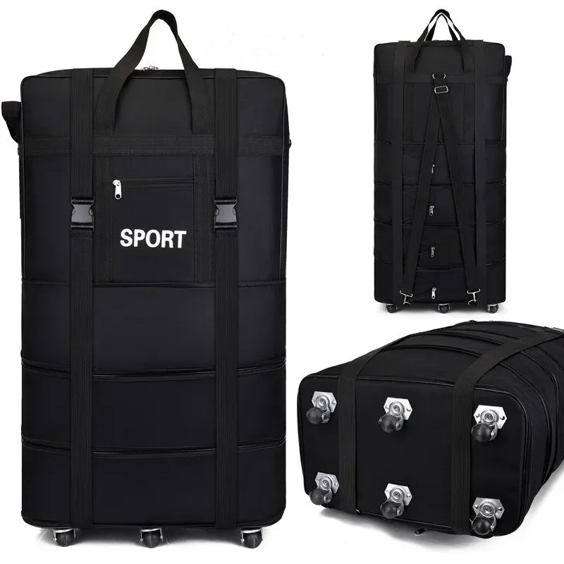 Bagaj 31 inç bagaj çantası ile tekerlekler unisex genişletilebilir katlanır oxford arabası bavul hafta sonu gezisi uçak bagaj depolama çantası