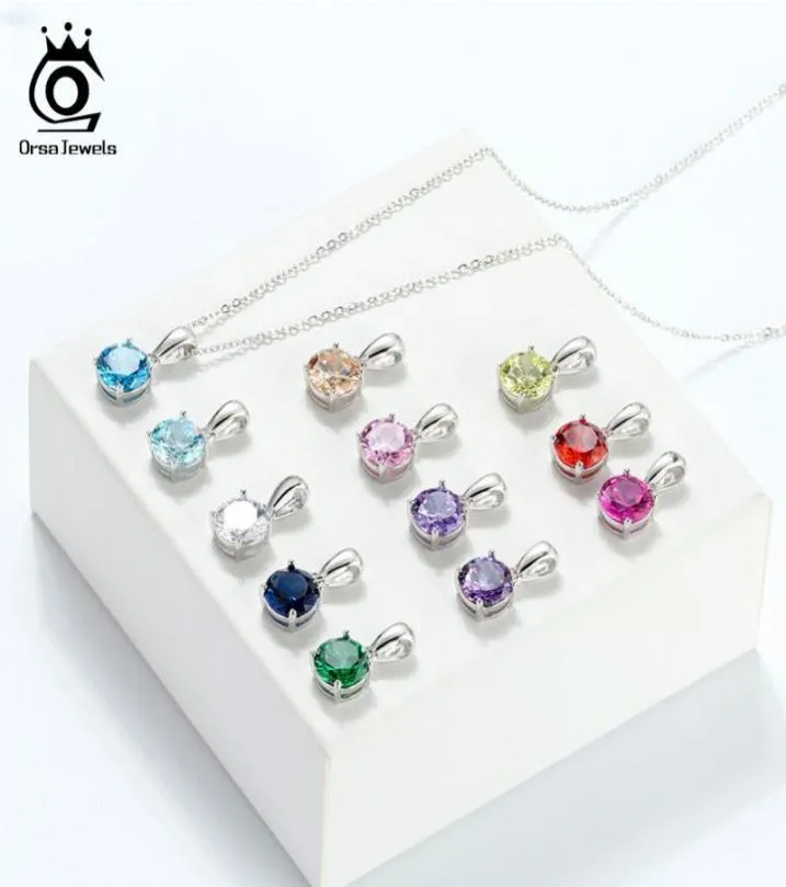 ORSA JEWELS 925 Sterling Silver Women Necklaces 12 Color Month Lucky Birthstone CZ Zircon Pendant Necklace for Girls SN1188812246