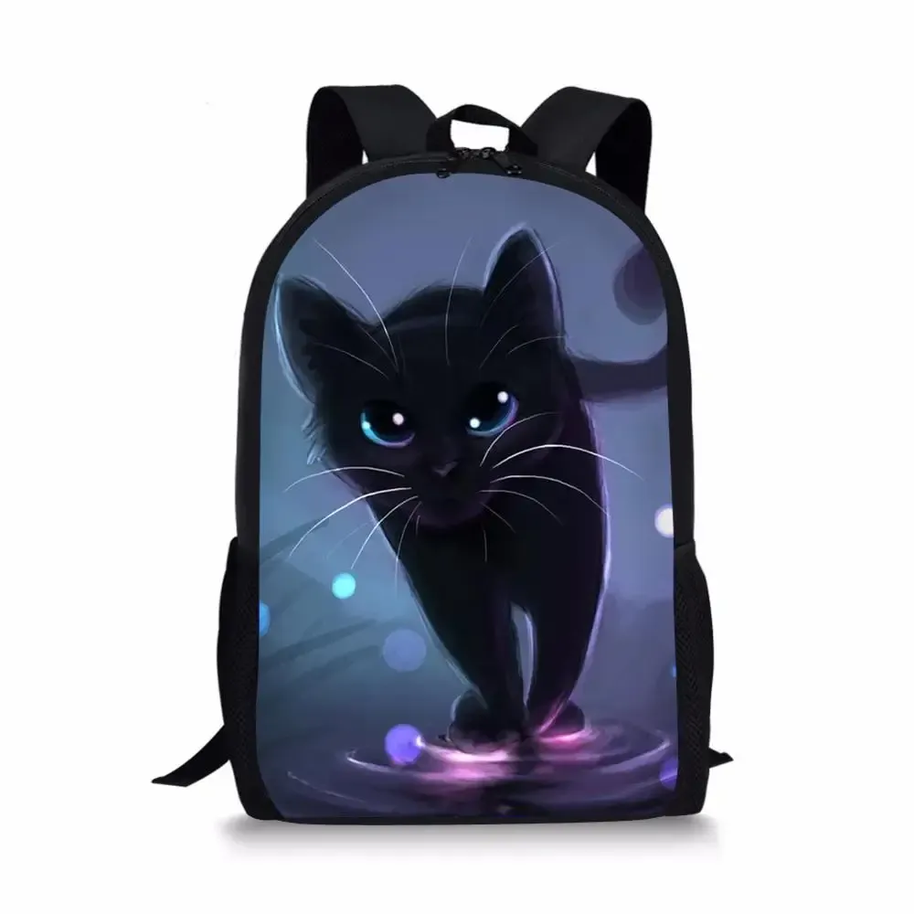 Väskor svart fantasi katter mönster skolväskor barn pojkar flickor skolböcker tecknad liten djurmålning tonåring student ryggsäck