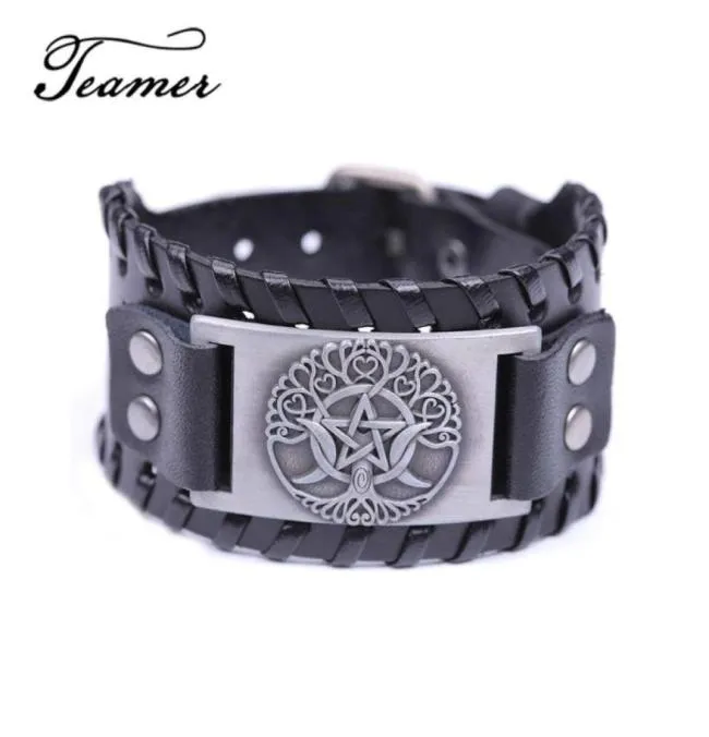 Bracelets de charme marque d'équipe Easy Buckle large en cuir arbre de vie de la vie triple lune bracelet pentagram wiccan amulet mteen bang8713490