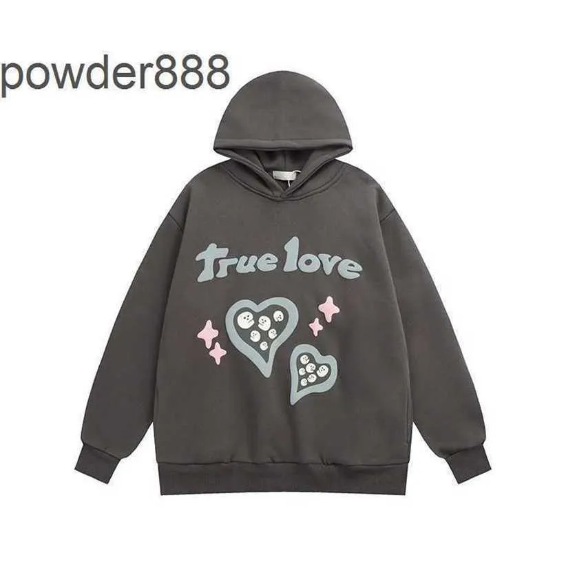 24SS High Street Hoodie Letter Liten Skull Love True Foam Print Loose Velvet Hooded Sweater Trendy Hellstar