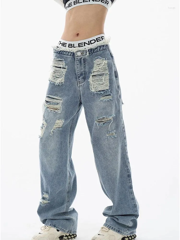 Jeans da donna Donne donne vintage strappata Design Design dei pantaloni da jeans 2024 E-girls di High Street Street Street Street Pantaloni chic chic chic