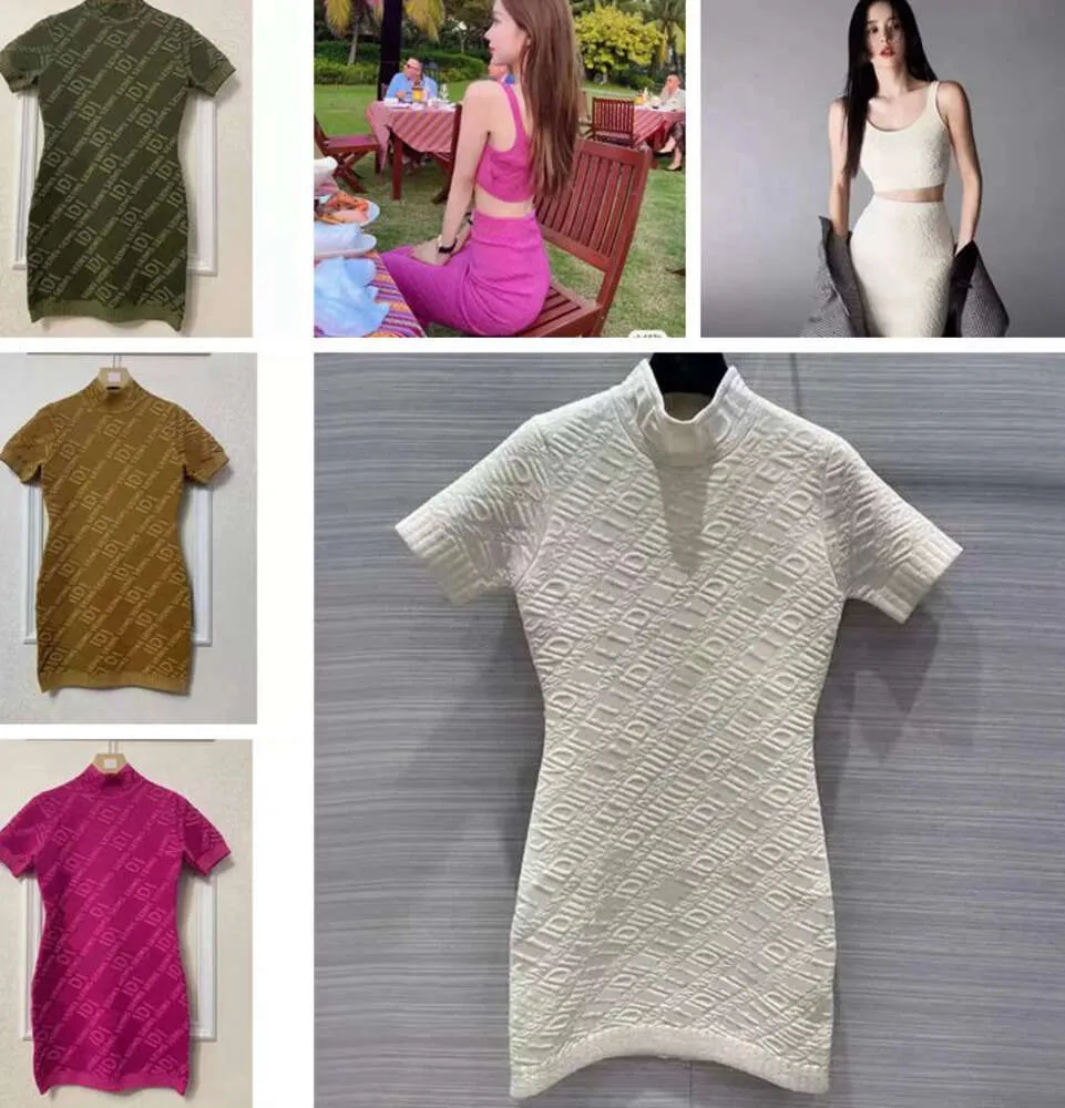 Damskie projektanty swobodne sukienki dziewiarskie wytłaczona 3D Letter Letter Party sukienki Kobiety szczupłe seksowne sukienki Summer moda 2 -częściowy zestaw dzianinowy zbiornik