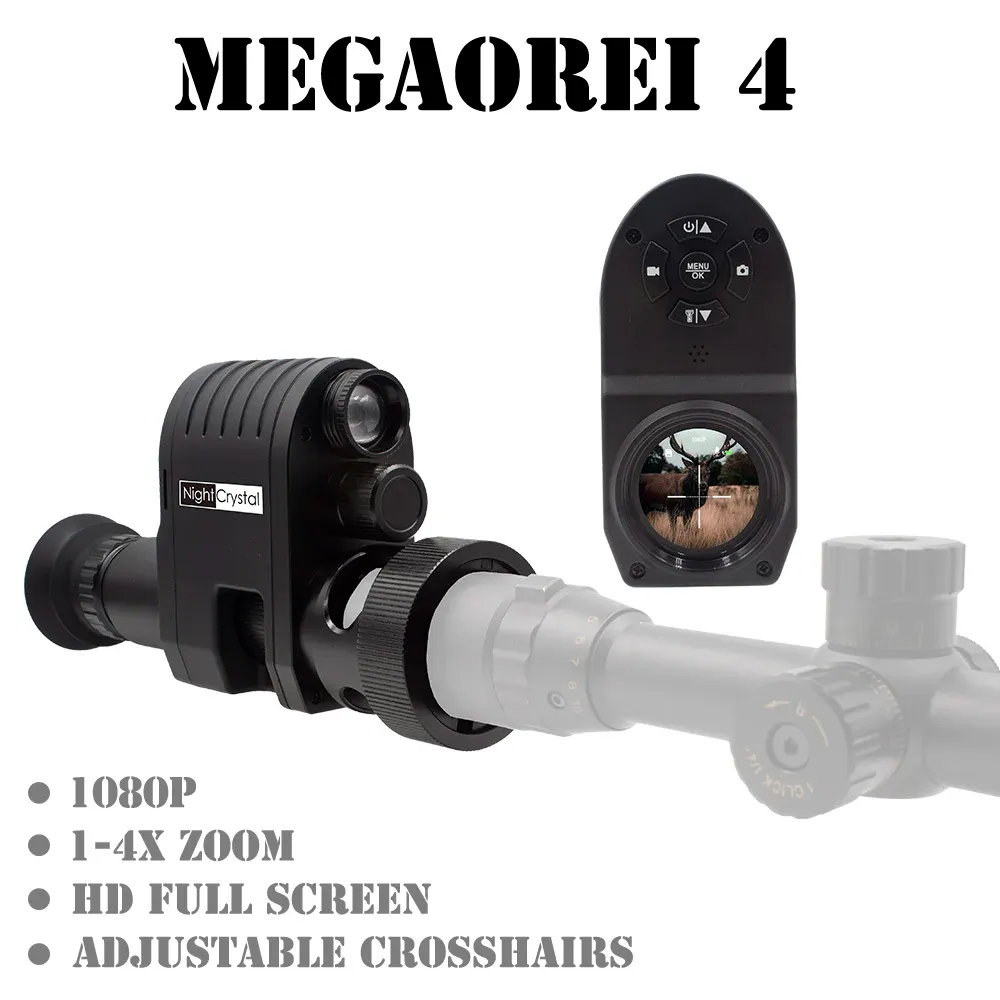 Kameror Megaorei 4 Digital Hunting Night Vision Infraröd optik Monokulär omfattning Kamera för gevär 1080p HD 4x Zoom justerbara korsstolar