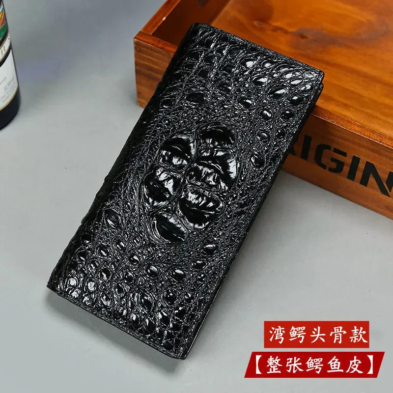 Wallets New Crocodile Leather Wallet Men's Long Business Suit Clip Leisure Handbag Multi Card Leather Bone Leather Clip